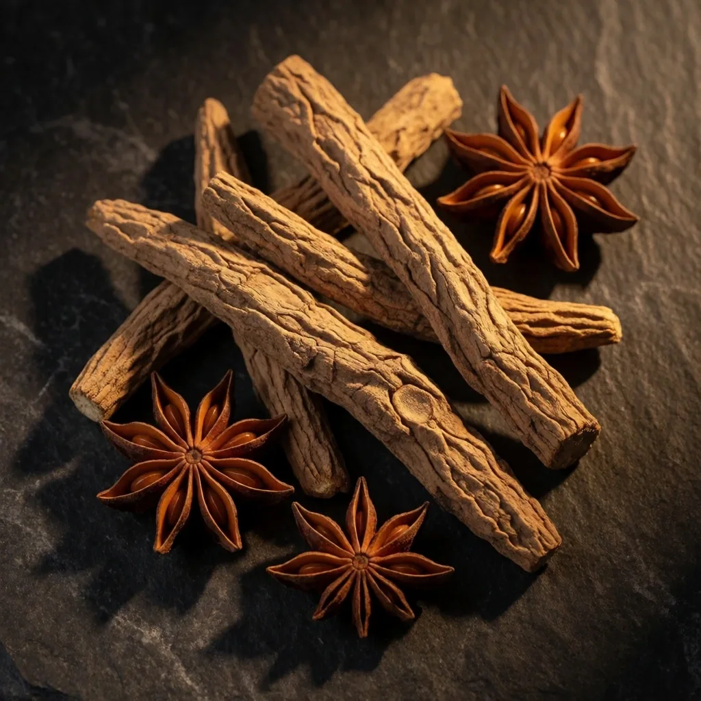 Dried botanical herbs on dark stone