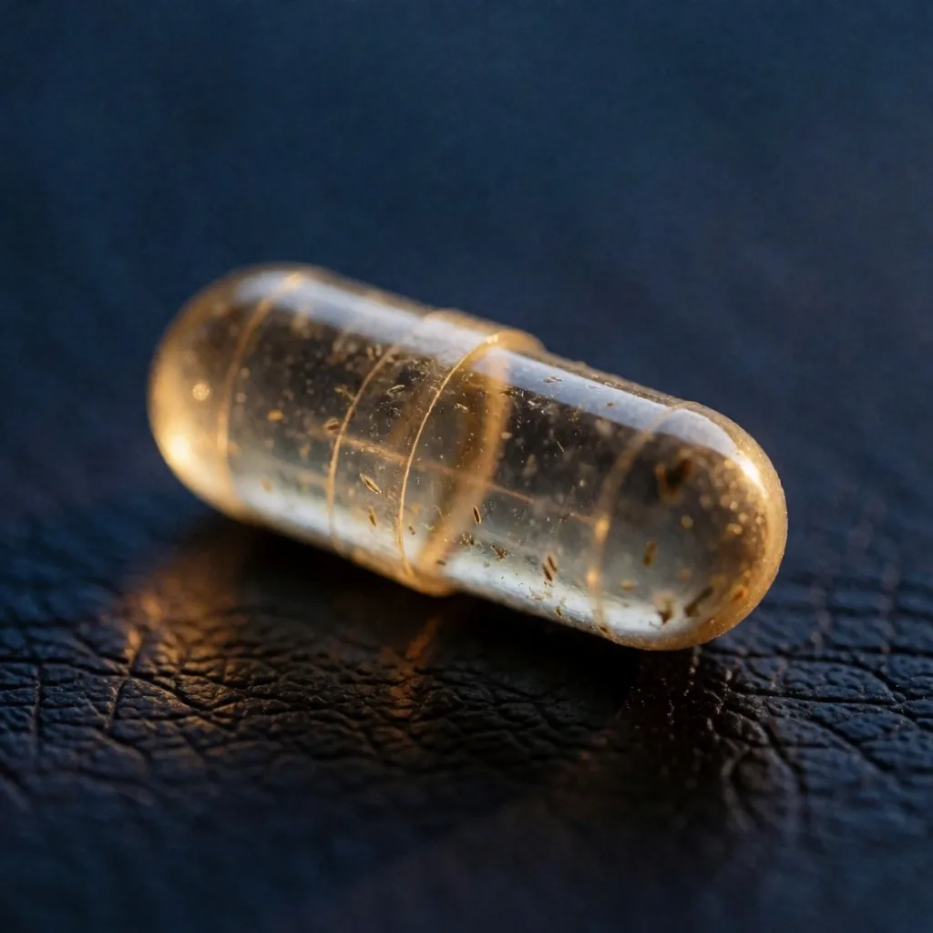 Plant-based capsule on dark leather